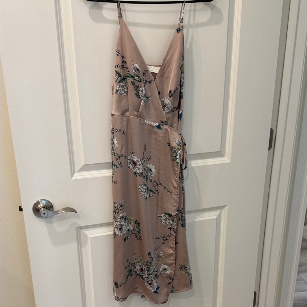 Astr Floral Wrap Dress in Tan